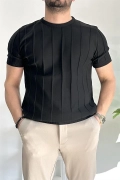 Erkek Bisiklet Yaka Desenli Tişört Siyah Edw260