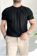 Erkek Bisiklet Yaka Desenli Tişört Siyah Edw260