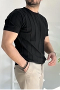 Erkek Bisiklet Yaka Desenli Tişört Siyah Edw260