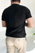Erkek Bisiklet Yaka Desenli Tişört Siyah Edw260