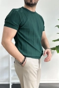 Erkek Bisiklet Yaka Desenli Tişört Yeşil Edw260