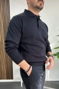 Erkek Düğmeli Polo Yaka Kazak Lacivert Edw231
