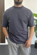 Erkek Kabartmalı Sırt Baskılı Oversize Tişört Füme Edw390