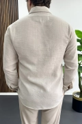 Erkek Keten Karışımlı Slim Fit Gömlek Bej Edw499