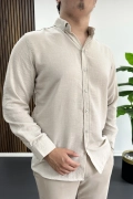 Erkek Keten Karışımlı Slim Fit Gömlek Bej Edw499
