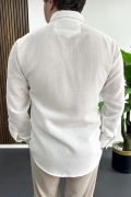 Erkek Keten Karışımlı Slim Fit Gömlek Beyaz Edw499