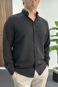 Erkek Keten Karışımlı Slim Fit Gömlek Siyah Edw499