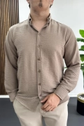 Erkek Keten Karışımlı Slim Fit Gömlek Vizon Edw499