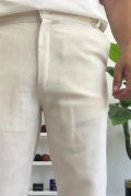 Erkek Normal Kesim Keten Pantolon Kırık Beyaz Edw386