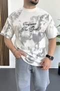 Erkek Oversize Ön ve Arka Kabartmalı Slogan Baskılı Tişört Beyaz Edw368