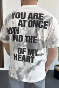 Erkek Oversize Ön ve Arka Kabartmalı Slogan Baskılı Tişört Beyaz Edw368