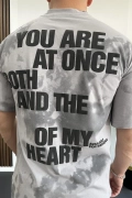 Erkek Oversize Ön ve Arka Kabartmalı Slogan Baskılı Tişört Gri Edw368