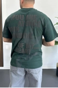 Erkek Oversize Ön ve Arka Kabartmalı Slogan Baskılı Tişört Yeşil Edw368