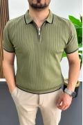 Erkek Polo Yaka Çizgili Tişört Haki Edw472