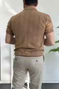 Erkek Polo Yaka Fermuarlı Desenli Tişört Kahverengi Edw262