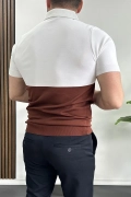 Erkek Renk Bloklu Polo Yaka Yarım Fermuarlı Tişört Kiremit Edw234