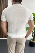 Erkek Şerit Detaylı Polo Yaka Tişört Beyaz Edw497