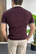 Erkek Şerit Detaylı Polo Yaka Tişört Bordo Edw497