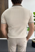 Erkek Şerit Detaylı Polo Yaka Tişört Krem Edw497
