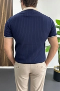 Erkek Şerit Detaylı Polo Yaka Tişört Lacivert Edw497