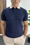 Erkek Şerit Detaylı Polo Yaka Tişört Lacivert Edw497