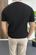 Erkek Şerit Detaylı Polo Yaka Tişört Siyah Edw497
