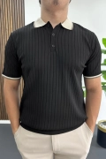Erkek Şerit Detaylı Polo Yaka Tişört Siyah Edw497