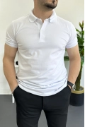 Erkek Slim Fit Düz Renk Pamuklu Soft Polo Tişört Beyaz Edw365