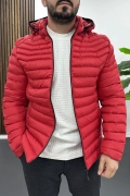 Erkek Slim Fit Kapüşonlu Şişme Mont Kırmızı Edw435