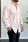 Erkek Slim Fit Keten Görünümlü Pamuklu Hakim Yaka Gömlek Pembe Edw087