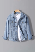 Erkek Slim Fit Sırt Baskılı Denim Kot Ceket Açık Mavi Edw374