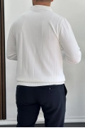 Erkek Yarım Fermuarlı Polo Yaka Mevsimlik Kazak Beyaz Edw195