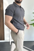 Erkek Yarım Fermuarlı Polo Yaka Tişört Füme Edw257