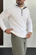 Erkek Yarım Fermuarlı Sweatshirt Beyaz Edw212