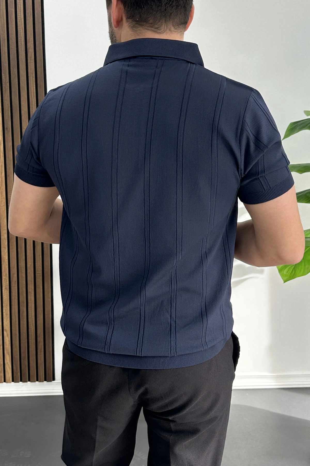 Erkek Desenli Polo Yaka Tişört Lacivert Edw457