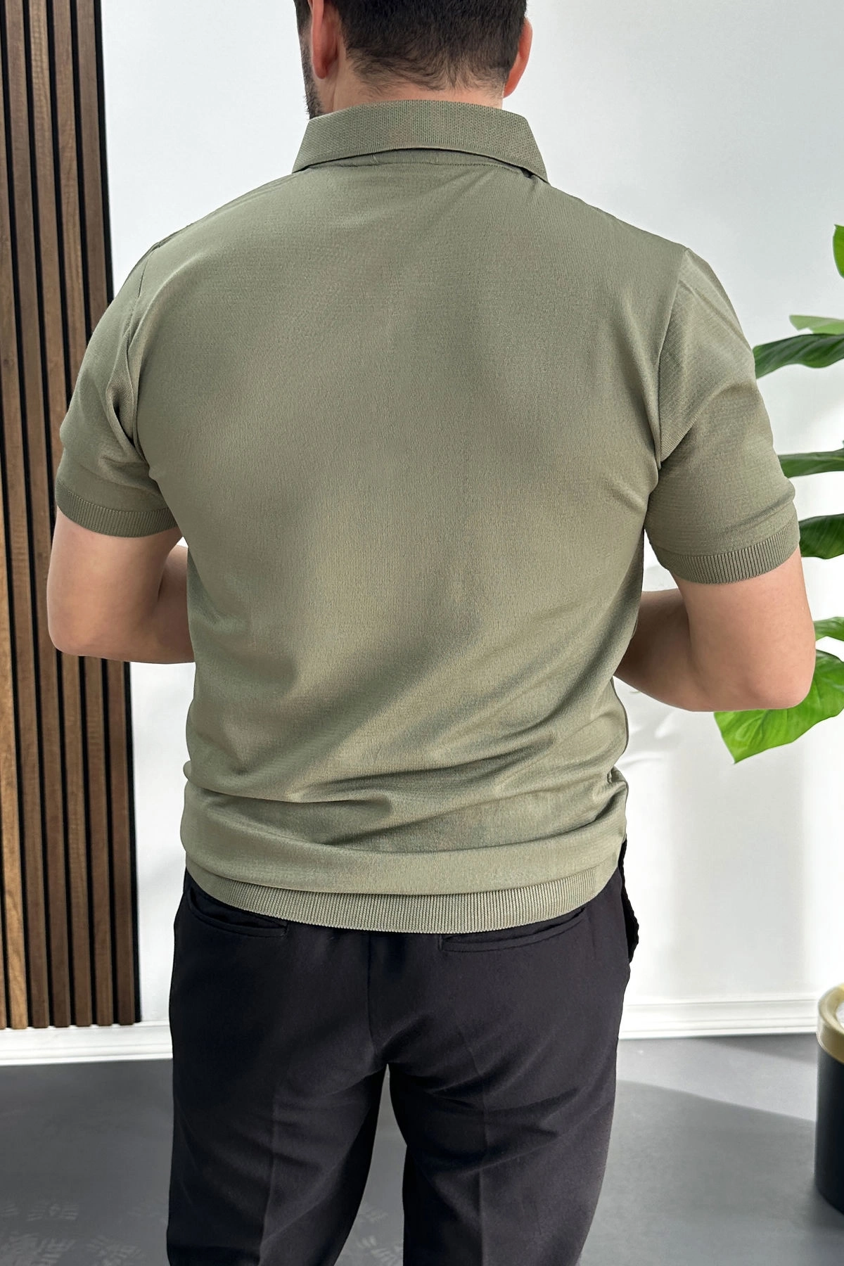 Erkek Çizgi Desenli Polo Yaka Açık Yeşil Edw458