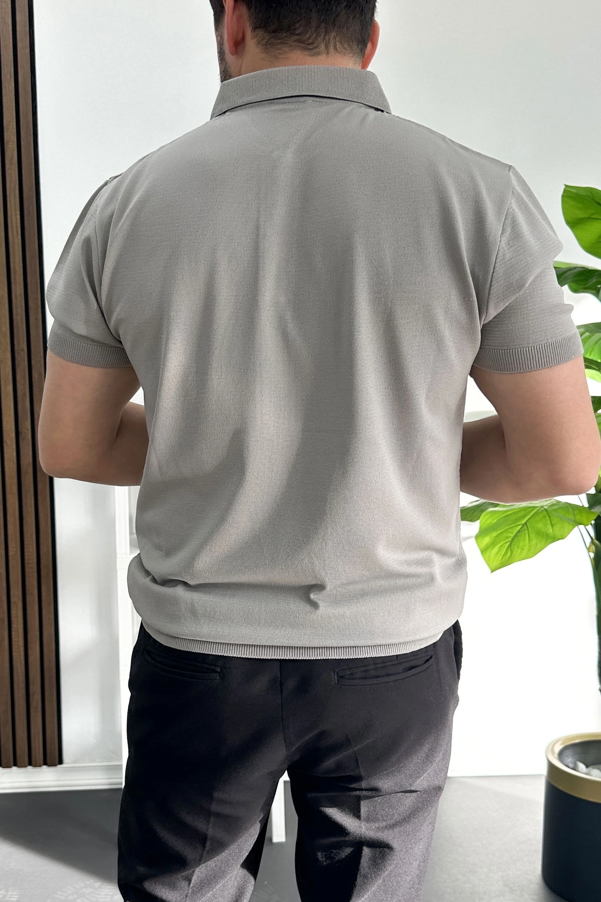 Erkek Desenli Polo Yaka Tişört Gri Edw460
