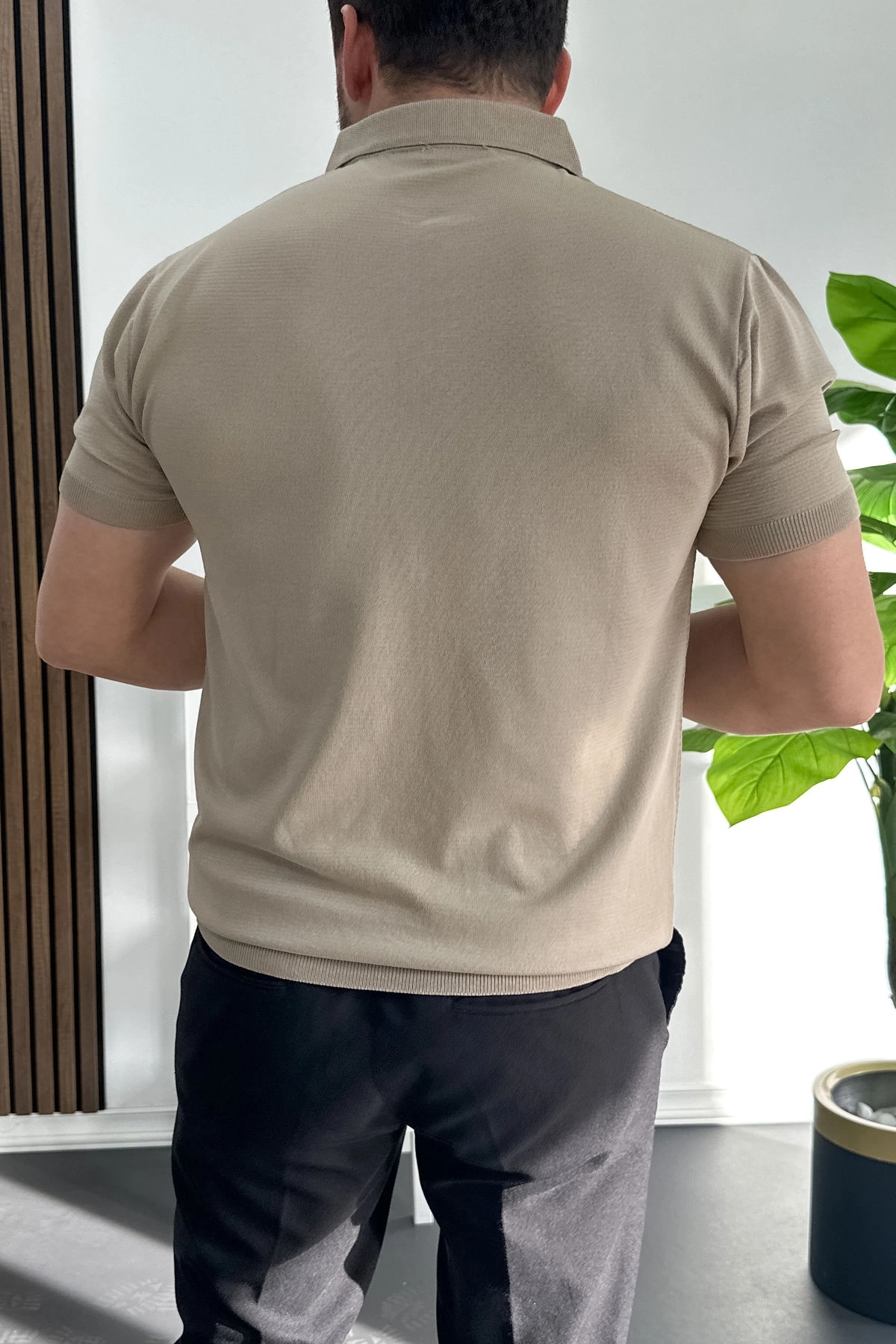 Erkek Desenli Polo Yaka Tişört Vizon Edw460