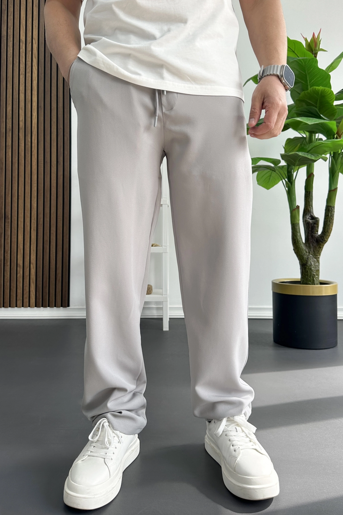 Erkek Rahat Kesim Düz Jogger Pantolon Gri Edw468