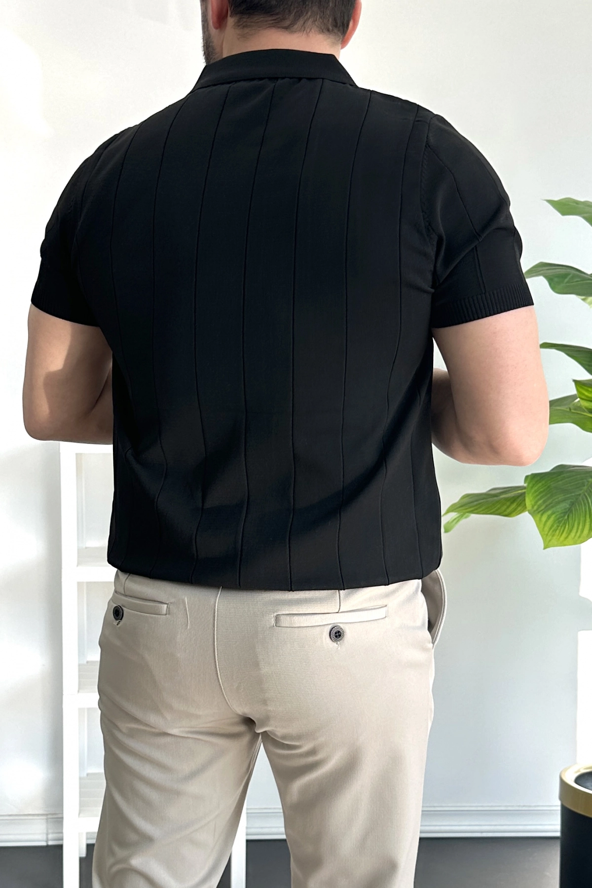 Erkek Slim Fit Fermuarlı Polo Yaka Tişört Siyah Edw452