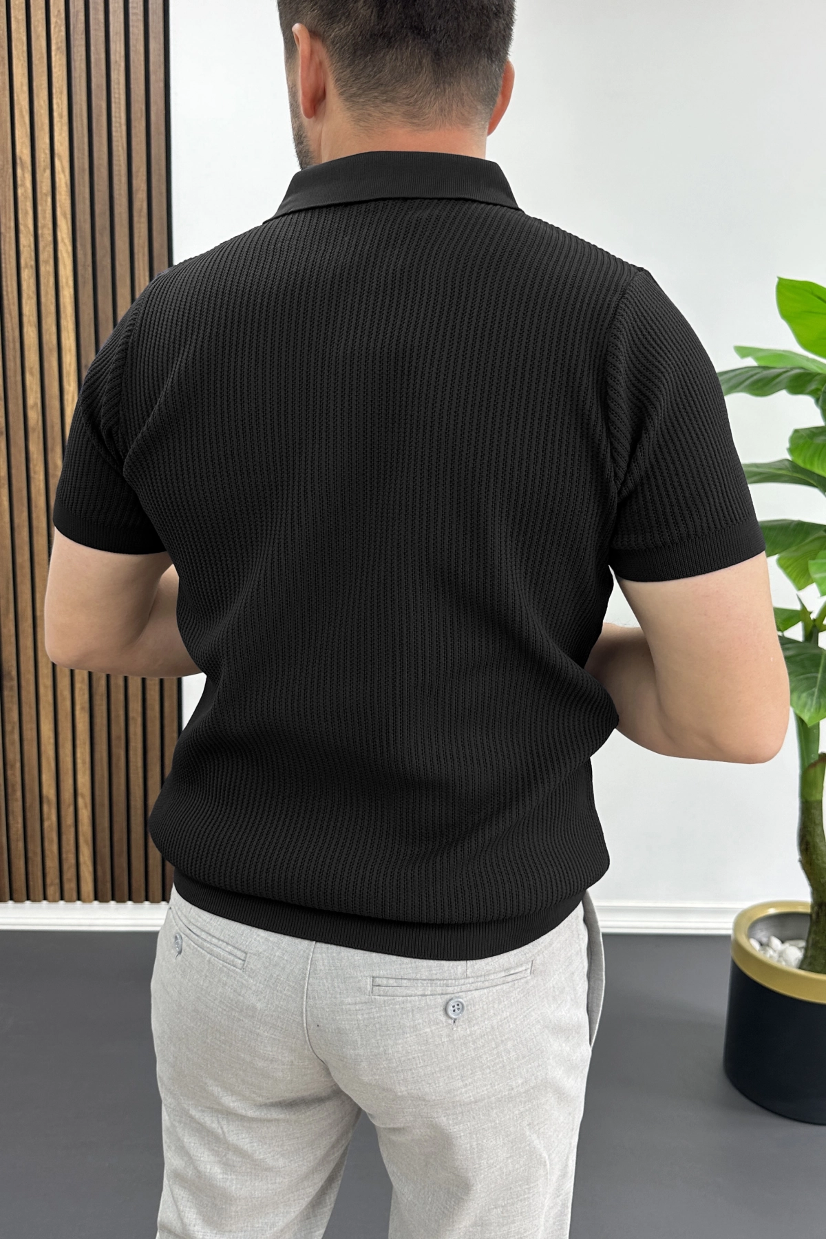 Erkek Polo Yaka Likralı Tişört Siyah Edw491
