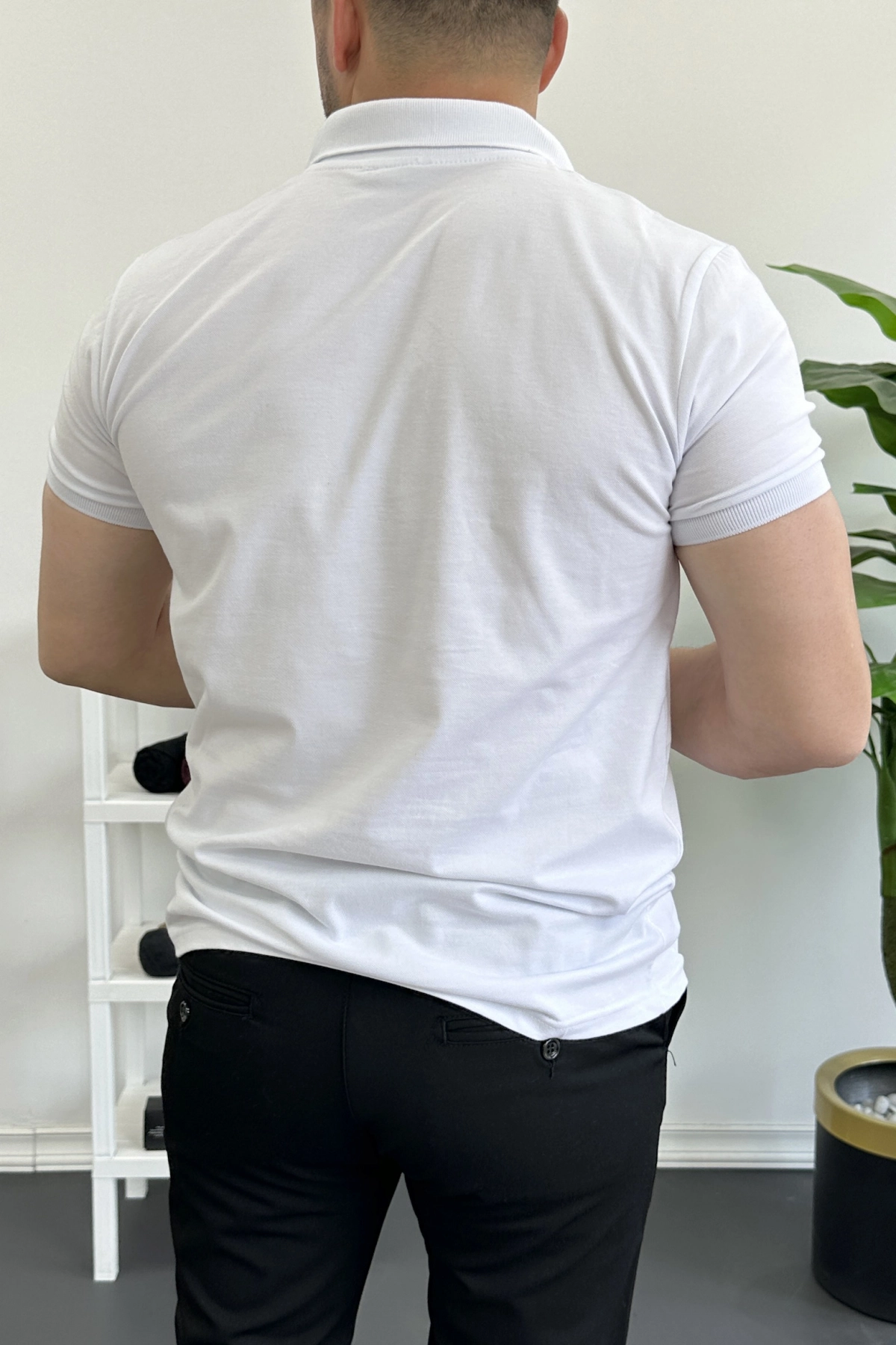 Erkek Slim Fit Düz Renk Pamuklu Soft Polo Tişört Beyaz Edw365