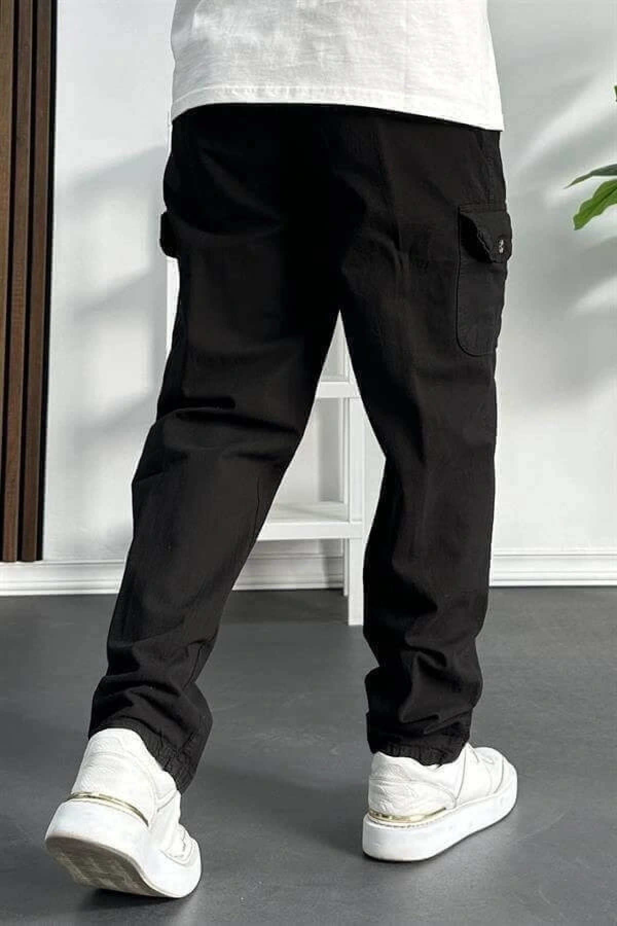 Erkek Baggy Kalıp Kargo Cepli Pantolon Siyah Edw131