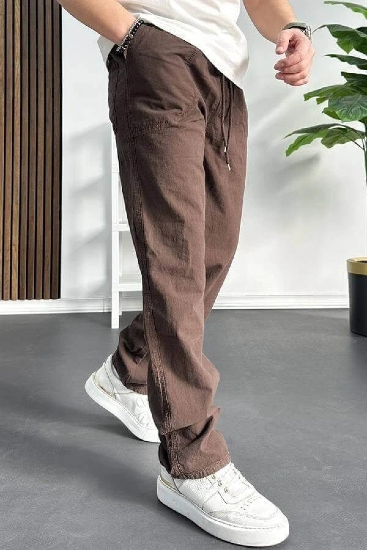 Erkek Baggy Kalıp Pantolon Kahverengi Edw130