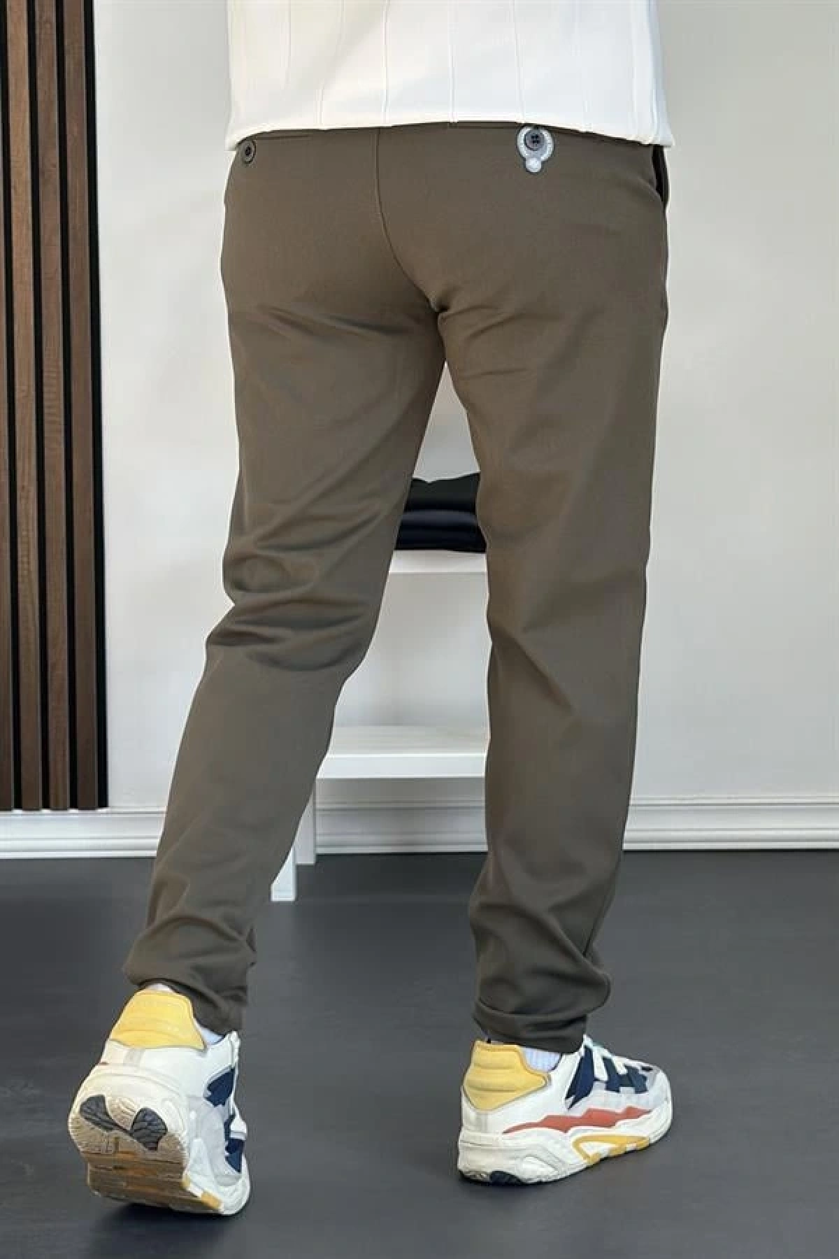 Erkek Beli Düğmeli Dar Paça Jogger Pantolon Yeşil Edw224