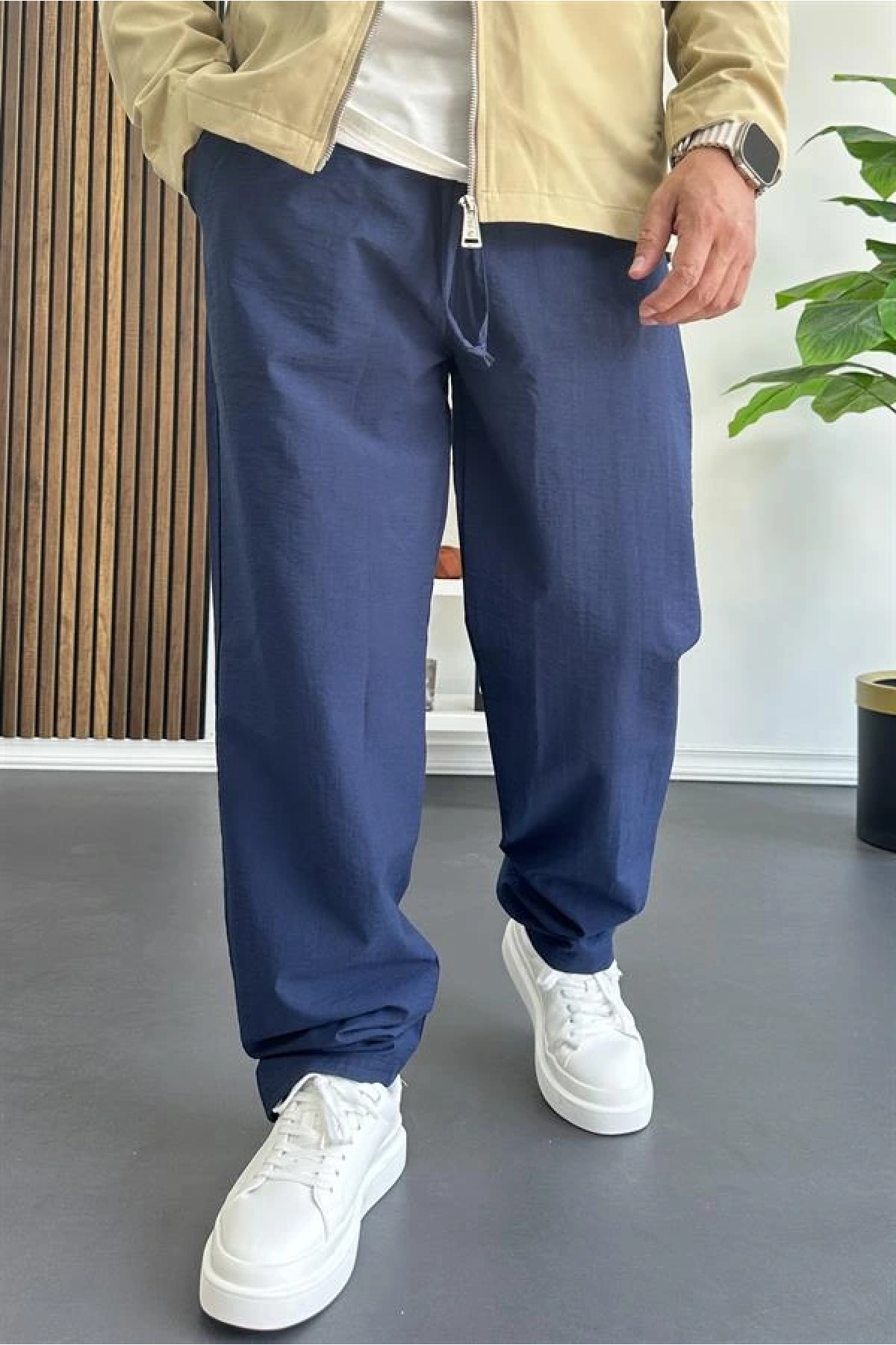 Erkek Beli Lastikli Baggy Rahat Pantolon Lacivert Edw359