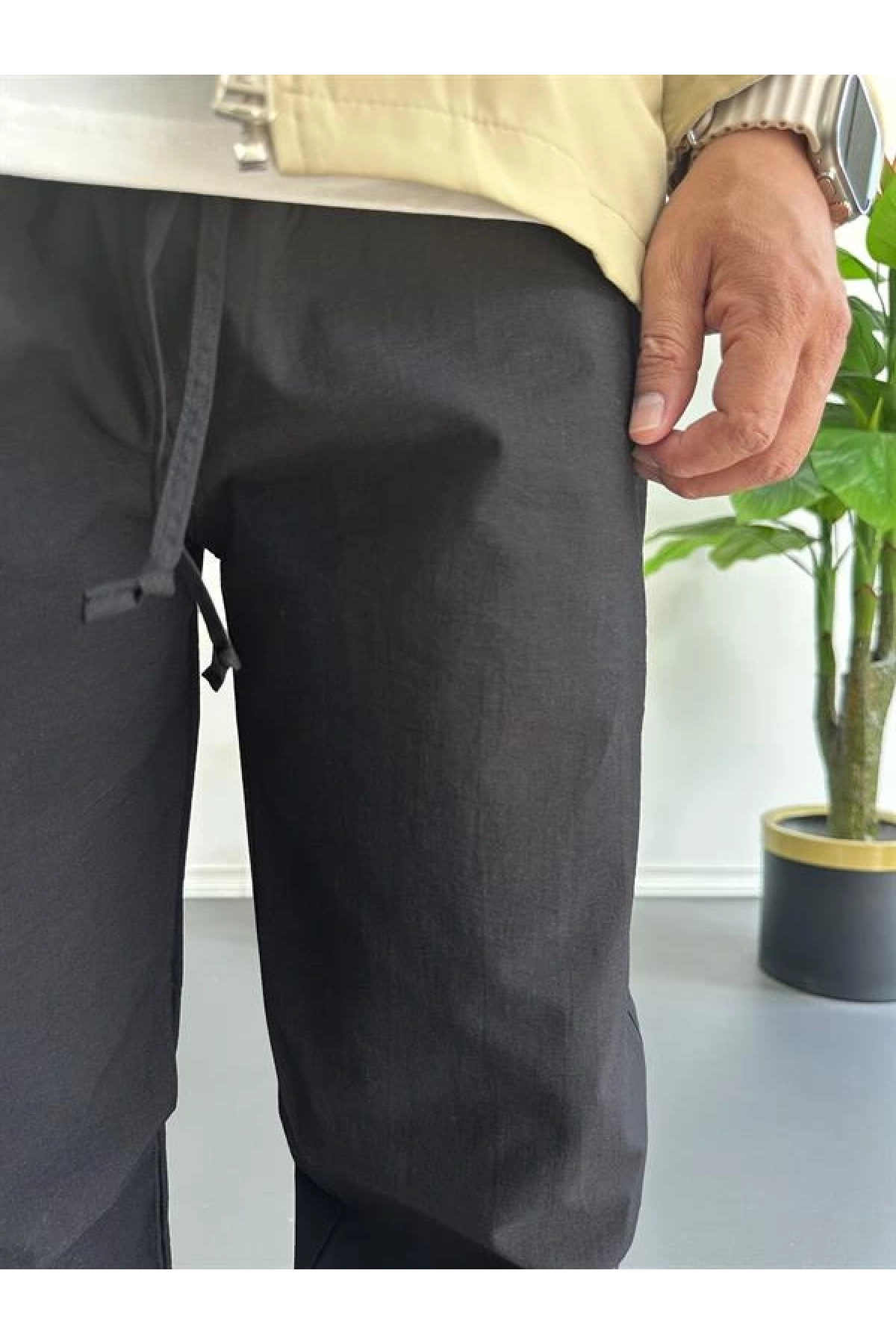 Erkek Beli Lastikli Baggy Rahat Pantolon Siyah Edw359