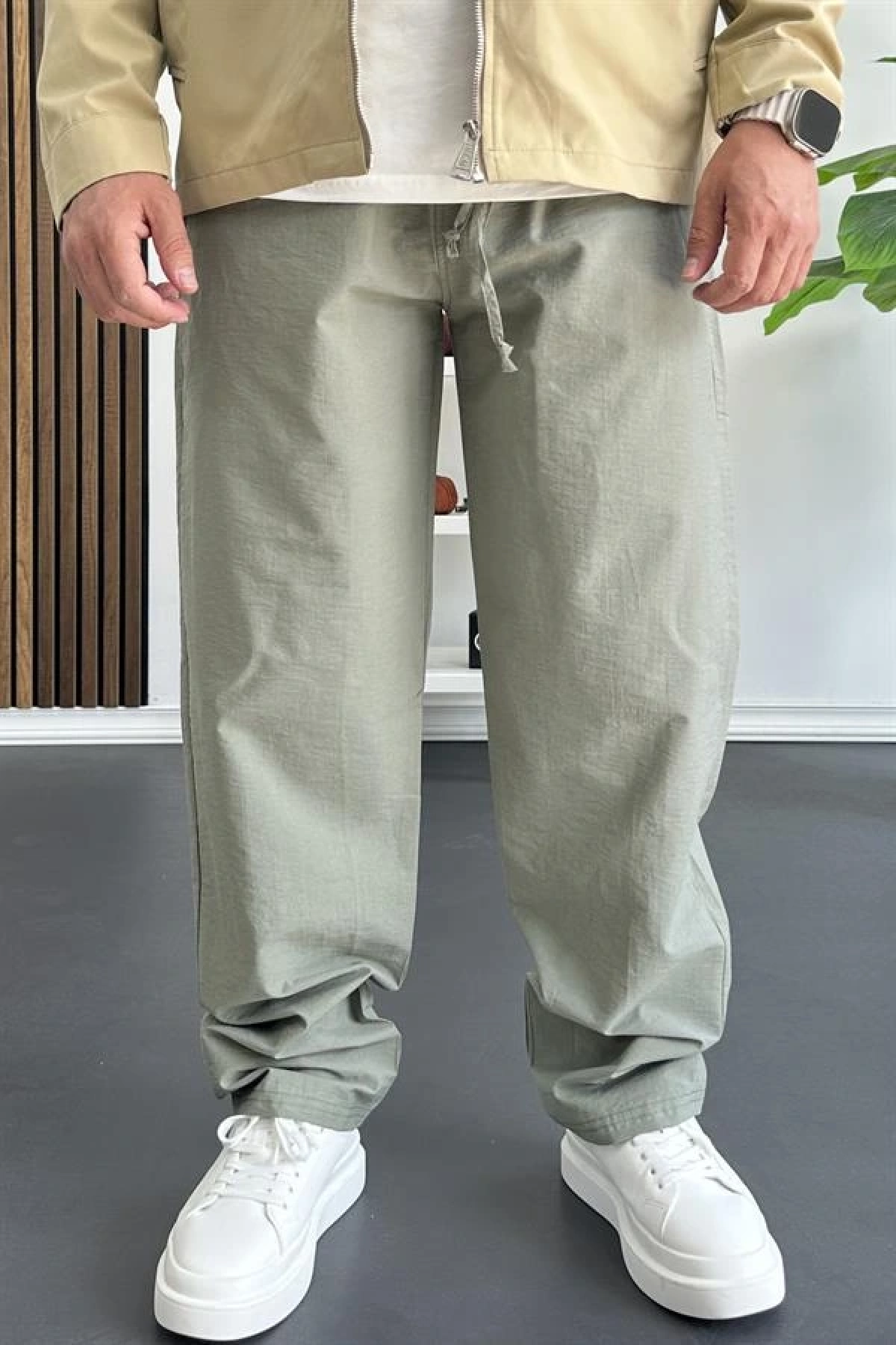 Erkek Beli Lastikli Baggy Rahat Pantolon Yeşil Edw359