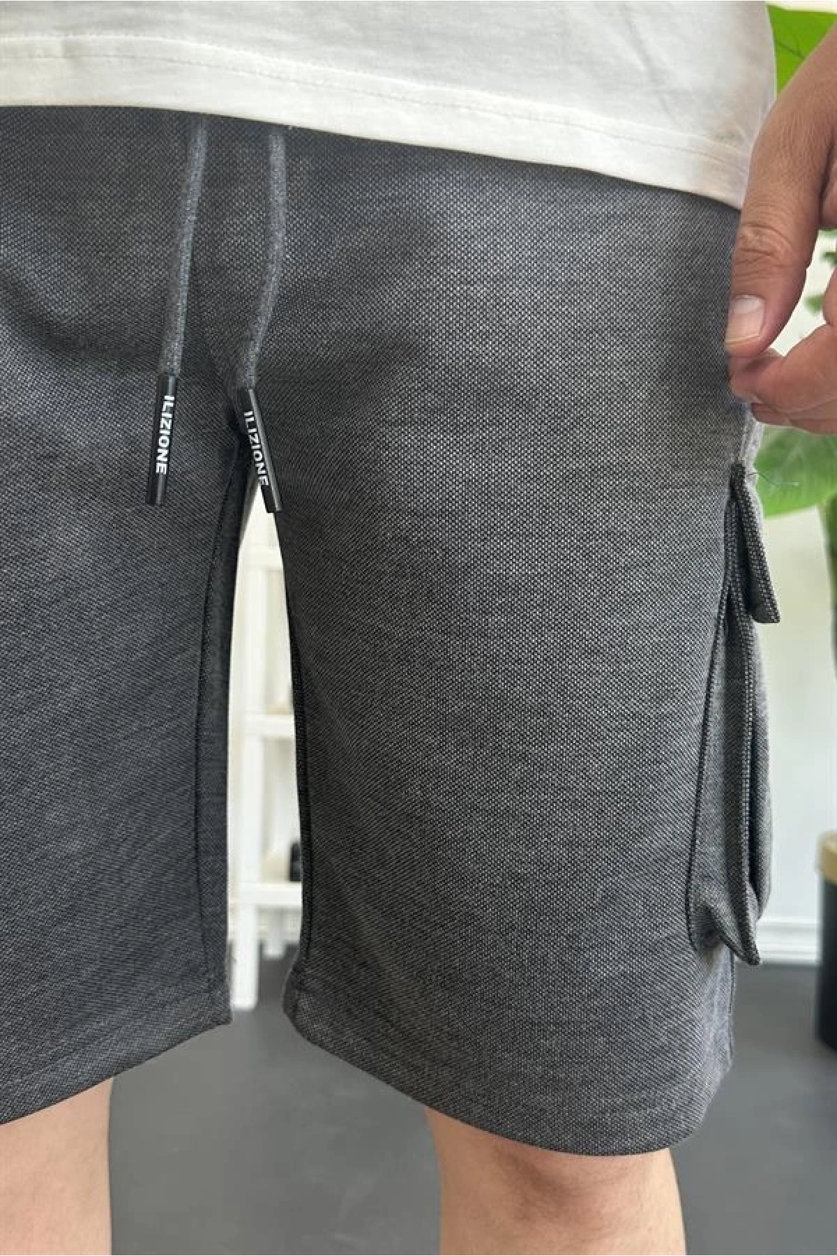 Erkek Beli Lastikli Cepli Şort Antrasit Edw388