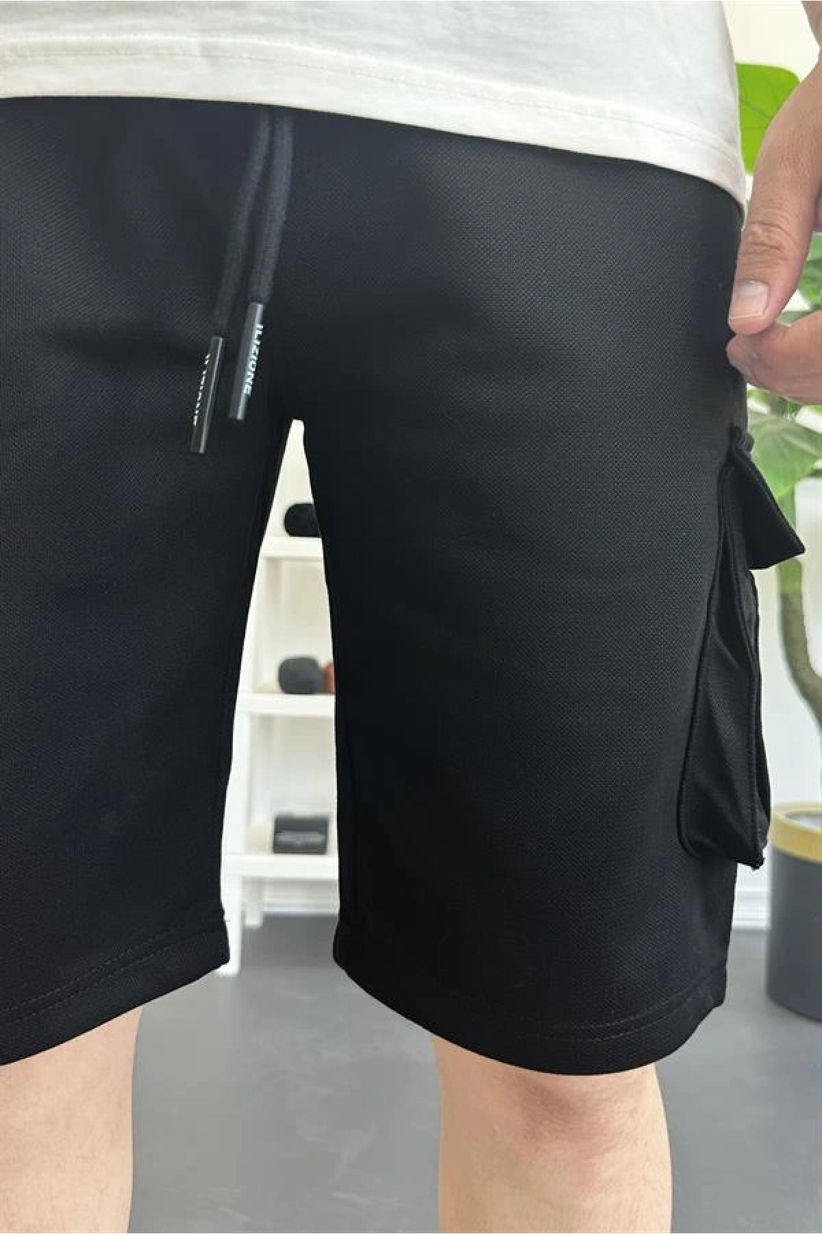 Erkek Beli Lastikli Cepli Şort Siyah Edw388